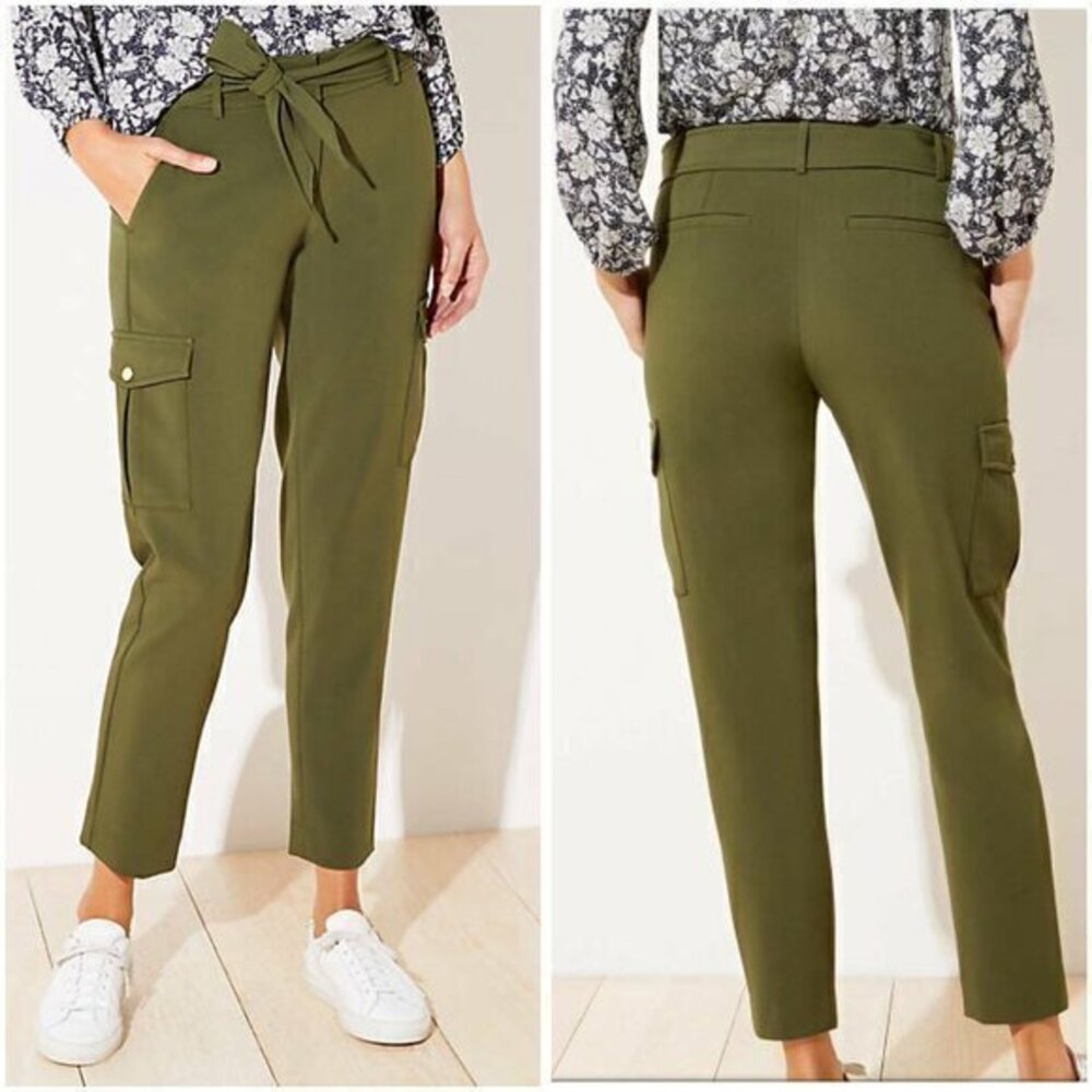 Loft Slim Tie Waist Cargo Trouser Pants in Valiant Green Size 6